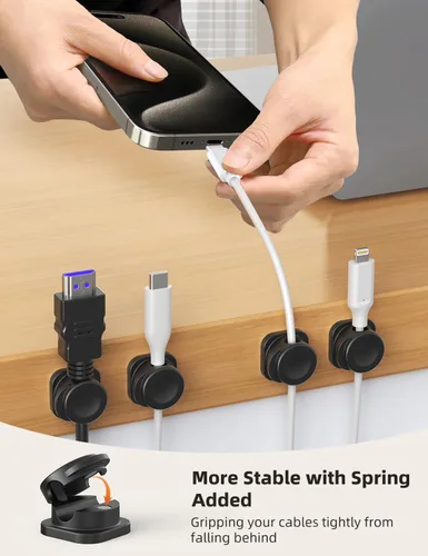 Miniatura 3 de Soporte para cables, paquete de 6 clips magnéticos para organizar cables, organizador de cables para mesita de noche, soporte de cable de carga