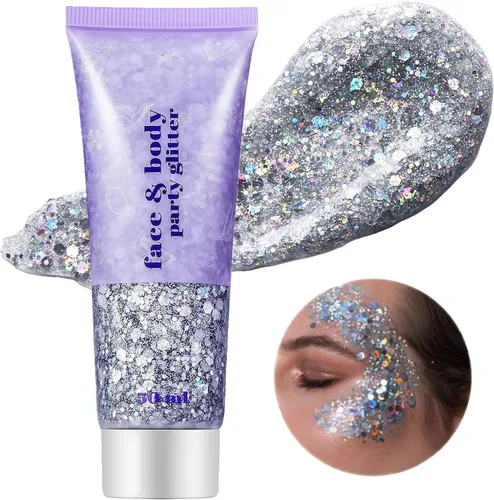 Miniatura 23 de Go Ho Gel de purpurina púrpura de sirena, purpurina holográfica para el cabello morado para niños y mujeres, lentejuelas gruesas para ojos, labios