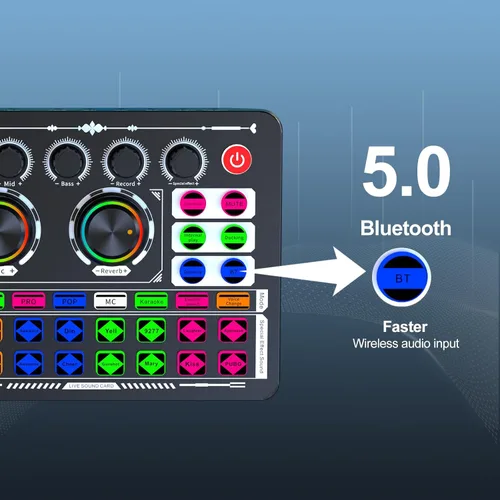 Miniatura 7 de Mezclador de Audio Profesional, Tarjeta de Sonido en Vivo F999 con Mezclador DJ para Transmisión/Podcast/Juegos, Equipo Profesional de Estudio Negro