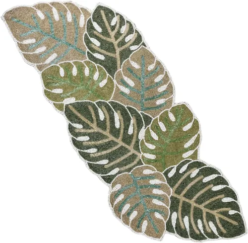 Miniatura 23 de CLEENTABLE Camino de mesa decorativo con cuentas de 36 pulgadas, diseño floral hecho a mano con respaldo de poliéster duradero para comedor, mesa