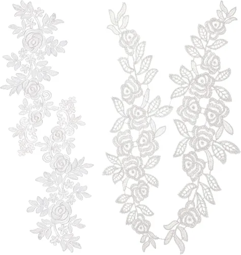 Miniatura 14 de GORGECRAFT 2 pares de parches de flores negras para ropa, apliques bordados, ramo de rosas bohemias, parches para coser, vestidos de novia, cuello