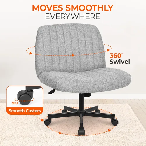 Miniatura 4 de Orange Factory Silla con Ruedas Entrecruzadas de Patas Cruzadas Anchas Silla de Escritorio de Oficina Silla de Tocador Tela Cómoda Sin Brazos Rueda