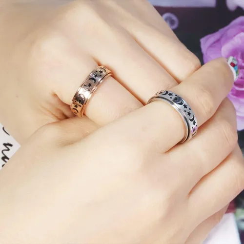 Miniatura 5 de Anillo de ansiedad para mujer, anillos giratorios: anillos giratorios de acero inoxidable de 0.236 pulgadas (0.236 in) con luna y estrella