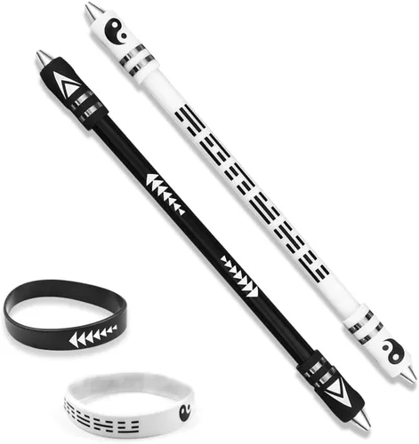 Bolígrafo giratorio de 2 colores con pulsera de silicona, cabezas de metal, punta giratoria con peso de 8.5 pulgadas, para estudiantes adultos, sin