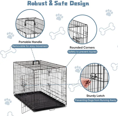 Miniatura 2 de DUMOS Jaula para perros, jaula mediana de doble puerta de 36 pulgadas con bandeja de plástico a prueba de fugas, asa, perrera plegable de alambre