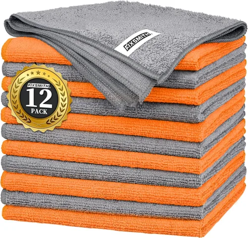 Miniatura 16 de FIXSMITH Paño de limpieza de microfibra, paquete de 12, toallas multifuncionales, tamaño: 12 x 16 pulgadas, trapos altamente absorbentes, sin 3