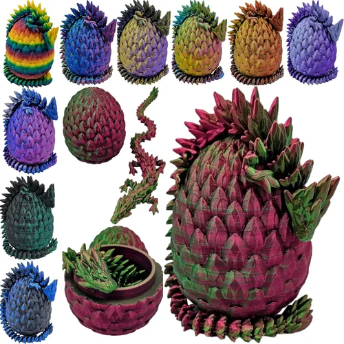 Miniatura 13 de Huevo de Dragón Impreso en 3D Articulado Piedra Preciosa Dragón Juguete de Ansiedad Figurina - Dragones de Color Vibrante Flexibles Alivio para Rojo