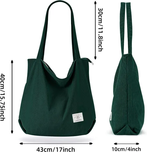 Miniatura 9 de KALIDI - Bolsa de pana para mujer, con cremallera, casual, de gran capacidad, con bolsillos