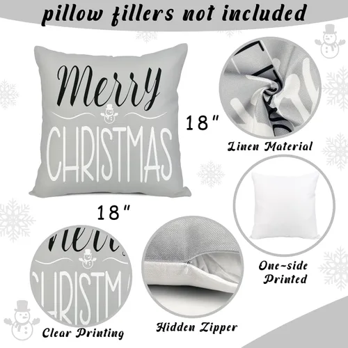Miniatura 4 de Geefuun - Juego de 4 fundas de almohada navideñas grises para decoración del hogar, 18 x 18, para dormitorio, decoración