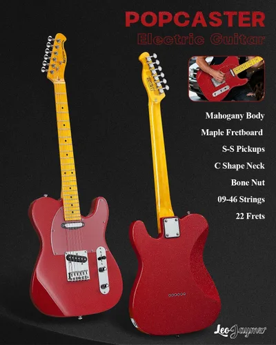 Miniatura 2 de Leo Jaymz Guitarra eléctrica en color brillante, cuerpo de caoba de alto brillo y cuello de arce duro, golpeador acrílico transparente de alta