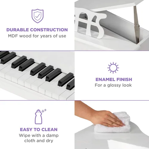 Miniatura 5 de Best Choice Products Juguete clásico de madera para niños de 30 teclas con tapa de piano, banco, estante de música plegable, libro de canciones