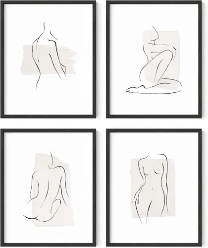 Miniatura 23 de RipGrip Juego de 4 impresiones artísticas minimalistas de líneas, pósteres estéticos, pintura de pared en blanco y negro (sin marco, 12 x 16)