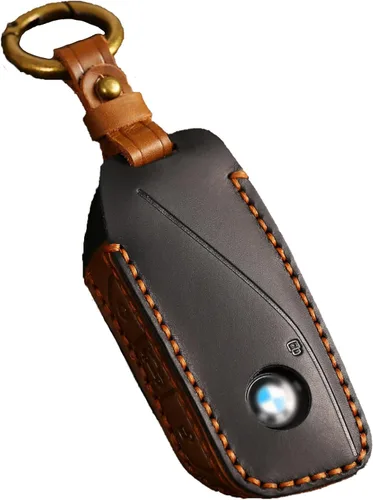 Miniatura 9 de Funda de cuero para llavero de automóvil, compatible con BMW 2023, nuevo X7 I7 XI 7 Series Funda de cuero hecha a mano con 4 botones, color marrón