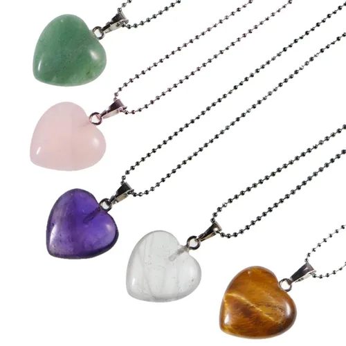 LPBeads 5 piezas de collar de piedra natural en forma de corazón, cuentas de chakras, dijes de piedra de chakra, colores surtidos, Piedra