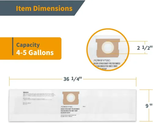 Miniatura 4 de POWERTEC VDBP Bolsas de filtro de polvo para Vacmaster 6PK, para Vacmaster VQ407S, VWM510 aspiradoras húmedas/secas de 4 a 5 galones, bolsas