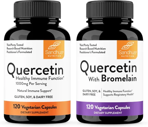 Sandhu's Quercetina 1000 mg y quercetina con bromelina 1000 mg por porción Complejo de suplementos de bioflavonoides | Apoya la salud inmunológica