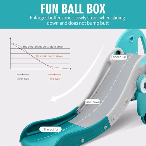 Miniatura 4 de UNICOO Juego de toboganes para niños pequeños con pendiente deslizante extralarga, aro de baloncesto y pelota (tobogán para automóvil - Verde menta)
