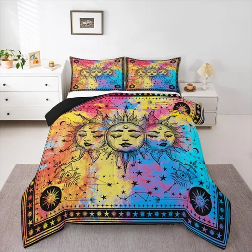 Miniatura 15 de Erosebridal Edredón de árbol de la vida, ropa de cama bohemia con diseño de mariposa y mariposa, edredón de fase lunar hippie, edredón acolchado