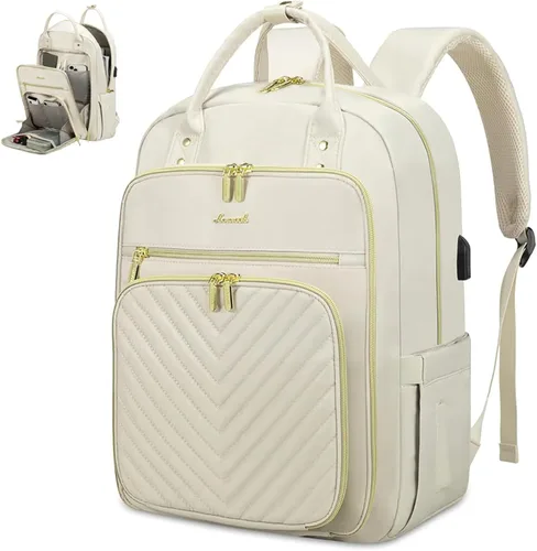 Miniatura 23 de LOVEVOOK Mochila para laptop para mujer, mochila de trabajo de moda con puerto USB, mochilas impermeables para el trabajo., Caqui-beige, 15,6 pulg.