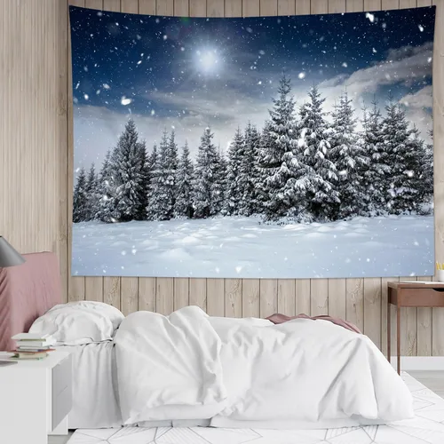Miniatura 10 de HVEST Tapiz de cielo estrellado, nieve, montaña, para colgar en la pared, bosque de pinos, tapices para dormitorio, sala de estar, decoración