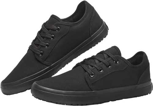 Zapatos de trabajo de lona antideslizantes para hombres y mujeres, para servicio de alimentos, color negro, casual, resistente a las manchas y al