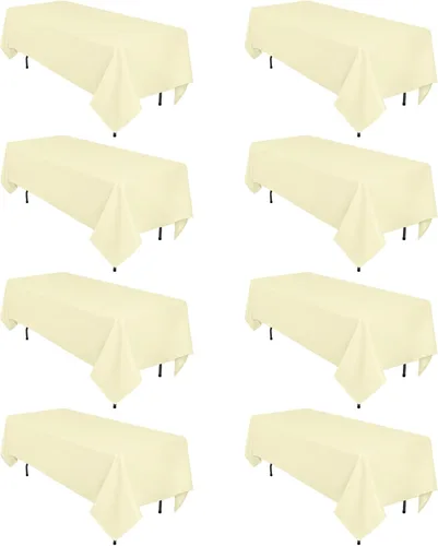 Miniatura 48 de Paquete de 8 manteles rectangulares color beige de 60 x 102 pulgadas para mesas rectangulares de 6 pies, resistentes a las arrugas, tela