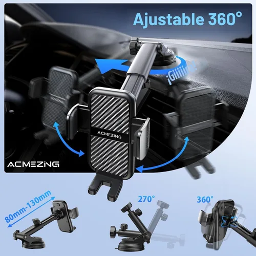 Miniatura 5 de Soporte 3 en 1 para teléfono de coche [122+LBS de succión más fuerte y brazo de abrazadera estable] Soporte de teléfono ajustable de 360°