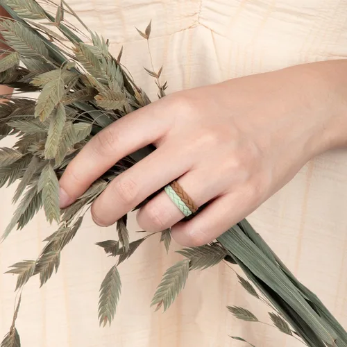 Miniatura 11 de Egnaro Anillos de boda de silicona para ella, conjuntos de novia de goma para mujer, bandas finas, diseño trenzado de hojas apilables con ranuras