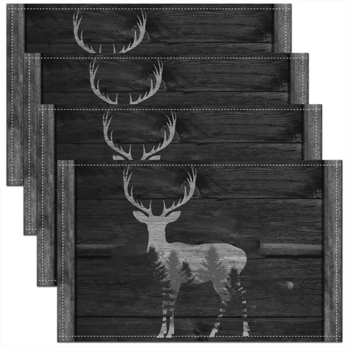 Miniatura 23 de Lodge - Juego de 4 manteles individuales de cabina con diseño de silueta de pino y oso gris, tapetes de cocina para mesa de comedor, animales