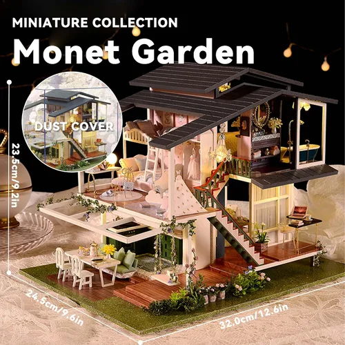 Miniatura 2 de Flever Kit de casa de muñecas en miniatura DIY, habitación creativa con muebles para un regalo artístico romántico (Jardín de Monet)