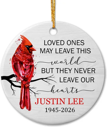 Miniatura 18 de Adorno de cerámica personalizado con texto en inglés "A Piece of My Heart is in Heaven" para Navidad 2026, adorno cardenal rojo conmemorativo