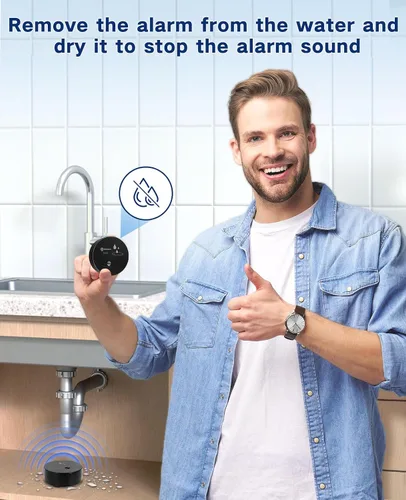 Miniatura 6 de Geevon 1 paquete de detectores de fugas de agua, sensor de agua de 100 dB, detector de inundación para sótanos, baños, lavanderías, cocinas, garajes