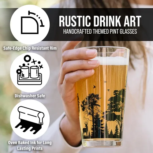 Miniatura 5 de Black Lantern Juego de 2 vasos de pinta con temática de la naturaleza, vasos de pinta en diseños únicos para entusiastas de la cerveza artesanal