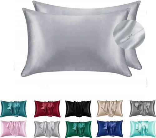 Miniatura 20 de Juwenin Bedding, funda de almohada de satén sedosa súper suave y lujosa con cremallera (funda de almohada de satén sedoso para el cabello), juego
