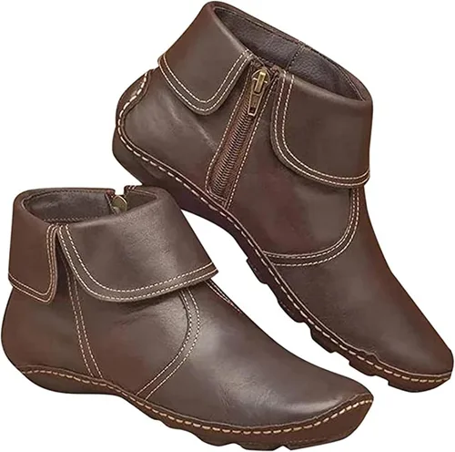 Miniatura 20 de Ladmiple Botas de tobillo para mujer, sin tacón, casual, con cremallera lateral, botas cortas vaqueras occidentales, zapatos para caminar V-Caqui