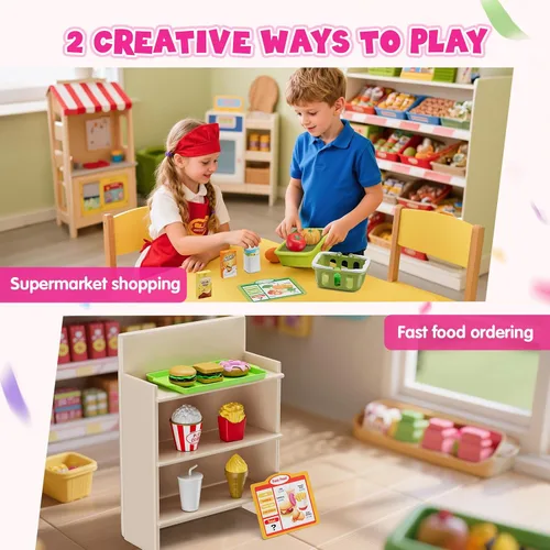 Miniatura 5 de Wee Wonders Caja registradora de madera para niños con calculadora real, juguete recargable de caja registradora con escáner/dinero