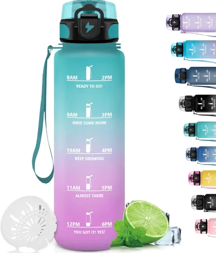 Miniatura 8 de Botella de agua – 16.9 fl oz – Botella de agua para niños, botella de sorbete a prueba de fugas, botella deportiva con marcador de tiempo, botella