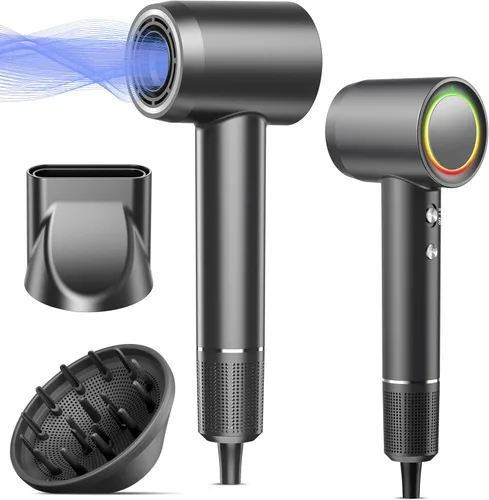 Secador de pelo, 160000 rpm, secador de pelo iónico profesional de alta velocidad, 500 millones de iones negativos y control de calor y secador de