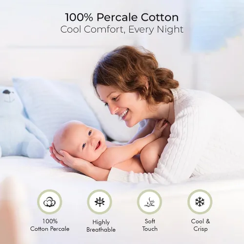 Miniatura 5 de LINENWALAS Sábana bajera ajustable 100% de algodón percal orgánico, sábana inferior de 16 pulgadas de profundidad, certificación Oeko-Tex, ajuste