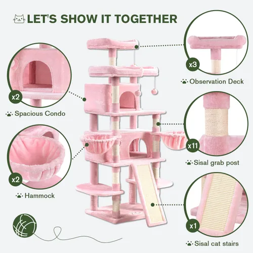 Miniatura 7 de MUTICOR Torre de árbol grande de varios niveles para gatos de 68 pulgadas con condominio/perchas de felpa acogedoras/postes rascadores de sisal