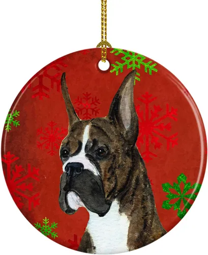 Miniatura 77 de Caroline's Treasures Bulldog English - Copos de nieve rojos y verdes, adorno de cerámica de Navidad, decoración colgante para el hogar, Navidad