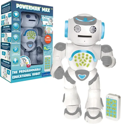 Miniatura 14 de LEXiBOOK Powerman - Robot de juguete con control remoto que camina y habla, baila, canta, lee historias, quiz de matemáticas, dispara discos e imita