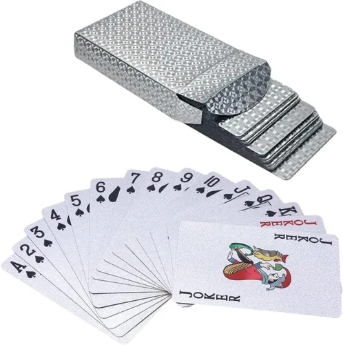 Miniatura 4 de Paquete de 2 cartas de póquer de diamantes de oro y plata, impermeables, de plástico dorado y plateado, altamente flexibles, 2 barajas de cartas