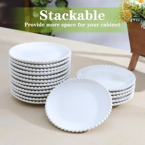 Miniatura 6 de Juego de 18 platos de postre de porcelana de 5.5 pulgadas, pequeños platos de cerámica para aperitivos, juegos de mini vajilla redondos, resistentes
