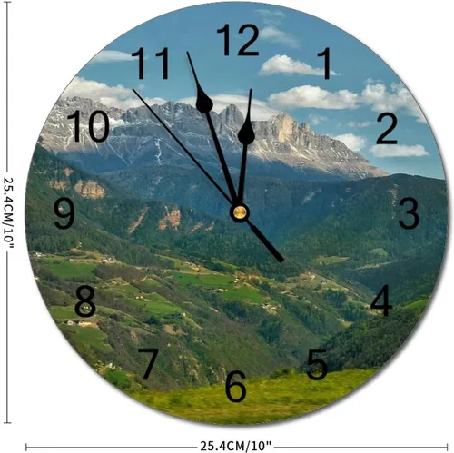 Miniatura 2 de Reloj de pared silencioso sin tictac de PVC, montañas del Tirol del Sur, Italia, senderismo, C, funciona con pilas, 10 pulgadas (9.8 in), reloj