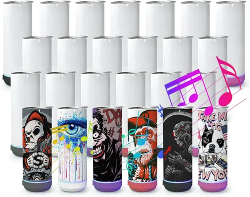 Miniatura 10 de sweet grain Vaso de altavoz de música (paquete de 25) – Vaso de sublimación de 20 oz delgado y recto con altavoz, popote y cable de carga USB, vaso