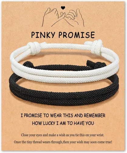 Pulseras para parejas para 2 mejores amigas, pulseras de cuerda a juego en blanco y negro para parejas, pulsera con texto en inglés "I Love You in