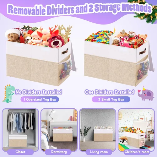Miniatura 6 de Caja grande de almacenamiento de juguetes con divisor de tapa, organizador de juguetes plegable resistente, cofre organizador de juguetes, Grande