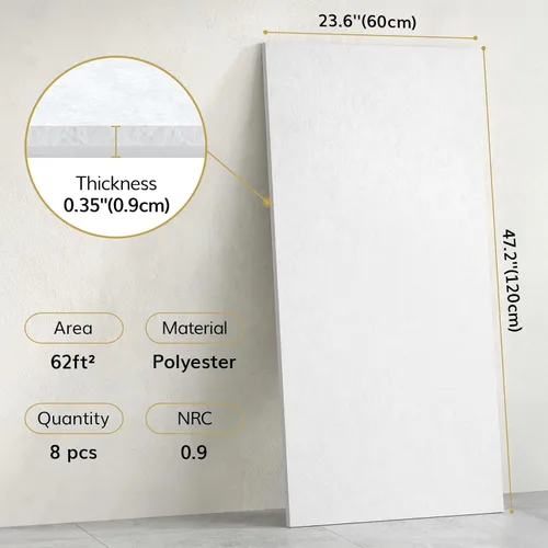 Miniatura 2 de TONOR 8 piezas de paneles acústicos, 47.2" x 23.6" x 0.35", paneles de pared autoadhesivos con aislamiento de sonido completo, paneles de absorción