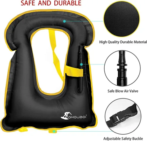 Miniatura 3 de OMOUBOI Chaleco de esnórquel para adultos, chalecos de natación inflables para buceo, esnórquel, natación y seguridad (adecuado para 100-220 libras)